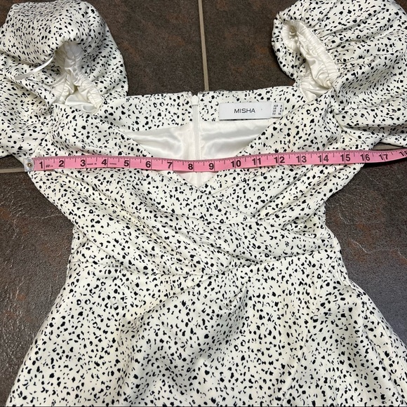 Misha Lourdetta Long Puff Sleeve Mini Dress Spot Print Snow Leopard White 4 - Picture 8 of 13